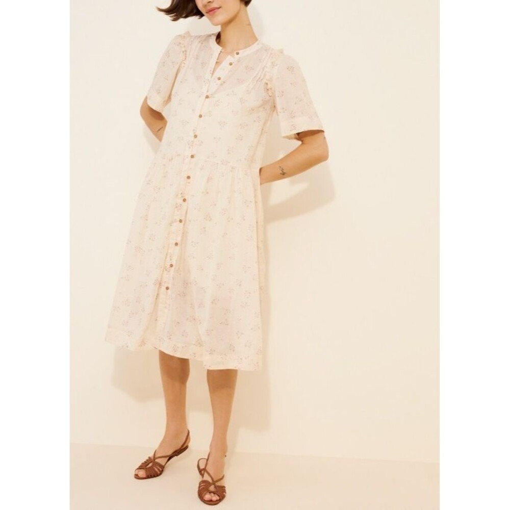 Free People Bella Mae Midi Dress Floral Printed Short Sleeves Cotton S 287149